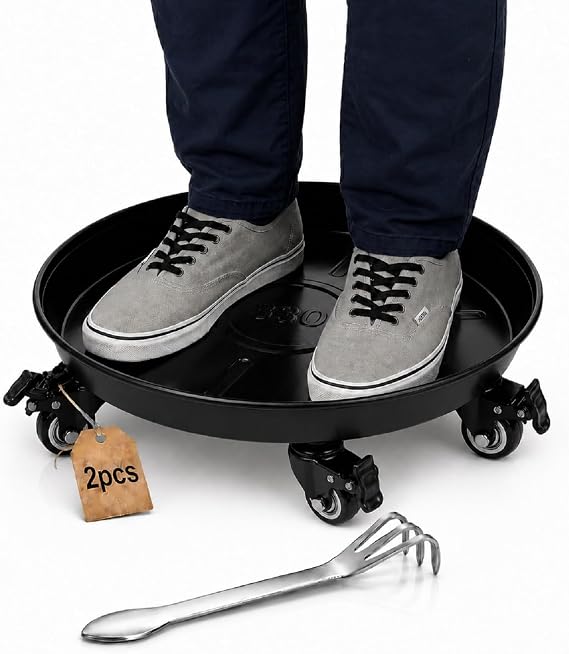 13 Inch Plant Caddy with Locking Wheels, Heavy Duty Metal Plant Dolly