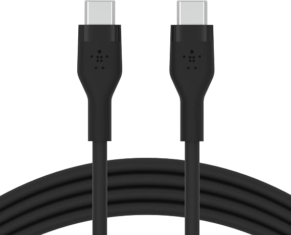 Belkin BoostCharge Flex Silikon USB Tip C - C Kablo (1M/3,3FT), USB-IF Sertifikalı Güç Dağıtımı PD Hızlı Şarj Kablosu- Siyah