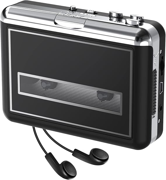 Cassette Player - Compact Tape Player Portable Recorder with Earphones Convert Audio Music Cassette to MP3 Digital for Laptop/PC/Mac - for Entertainment, Travel, Light Sports Black