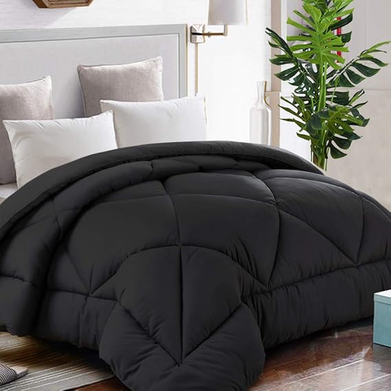 TEKAMON All Season Twin Comforter Fluffy Quilted Lightweight Reversible Down Alternative Duvet Insert with 8 Corner Tabs,Soft & Breathable Summer Winter Warm,Machine Washable Black 64 x 88 inches