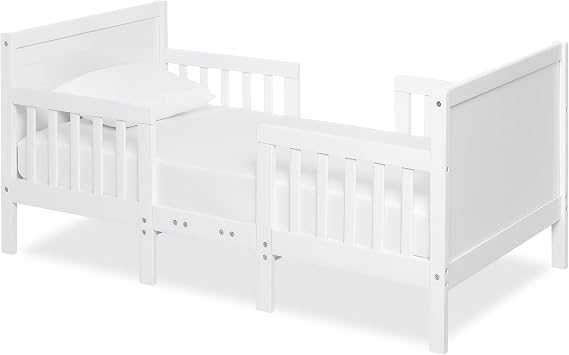 Dream On Me Hudson 3-in-1 Convertible Toddler Bed, 4 Safety Guard Rails, Low-to-Floor Design, Greenguard Gold & BSA Certified, Solid New Zealand Pinewood, Converts to Chairs & Table White