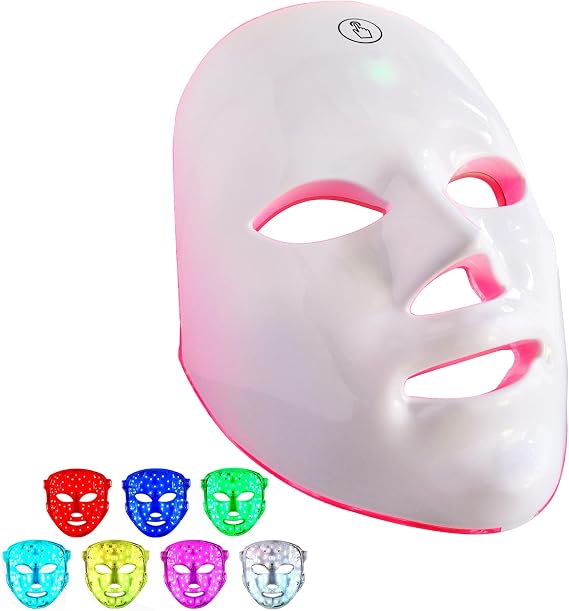 LED Face Mask Light Therapy, 7+1 Modes Portable Red Light Therapy for Face, Rechargeable, Blue & Red Light Mask, LED Facial Skin Care Mask At Home & Travel