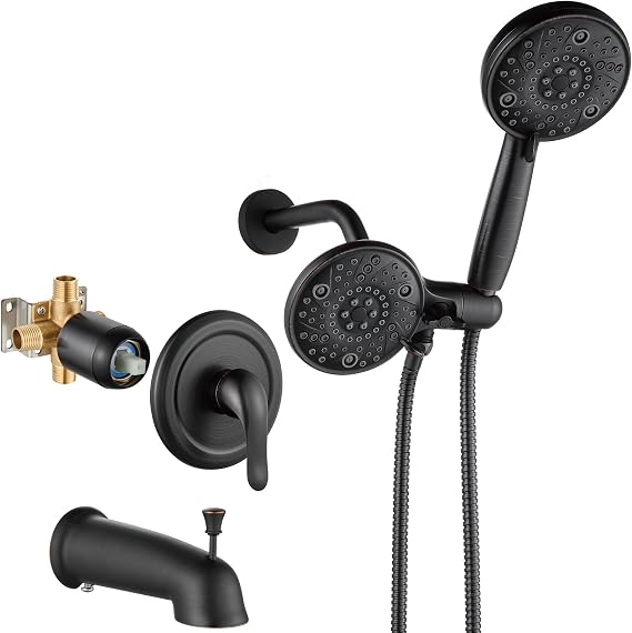 Aolemi Tub Shower Faucet Set Dual 8 Mode Head Valve Kit Oil Rubbed Bronze | Valve and Trim Kit, ABS Shower Head and Handheld System, Bathroom Bath Tub Spout 6.3",SUS304,Single Handle