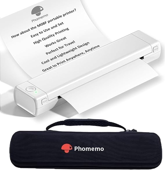 Phomemo M08F Portable Printers Wireless for Travel, Support 8.5" X 11" Thermal Paper, Bluetooth Thermal Printer Compatible with iOS, Android & Laptop, Inkless Mobile Printer for Home with Case