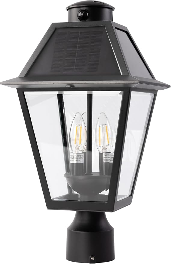 LUTEC Outdoor Solar Lamp Post Light with Motion Sensor, 400 Lumen Dusk to Dawn Waterproof Pole Light Head with Three Modes, Exterior Black Solar Powered Fence Post Light Fixtures for Outside