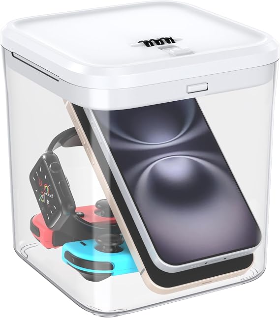 ySky Lockable Storage Box with Combination Code - Secure Medicine Safe, Phone Jail & Snack Container for Refrigerator, Home, Office- Durable Multi-Purpose Lock Box(White)