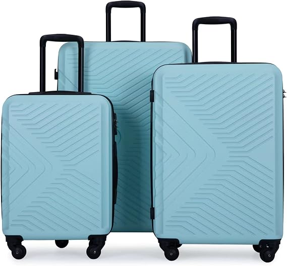 3 Piece Luggage Set,Travel Suitcase&Hard Shell Suitcases&Rolling Suitcase,Hardshell Luggage Sets with Spinner Wheels,Two Hooks,TSA Lock,Adjustable Pull Rod,Small&Lardge, ABS (20/24/28) (Green)