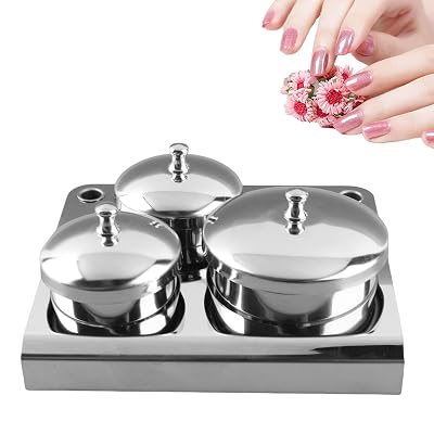Nail Liquid Container, Mini Stainless Steel Dish Pot Liquid Powder Cup Lid Bowl Nail Art Tools Acrylic Nail Art Equipment Mini Bowl Cup Tray Pot Container Organizer Holder with Lid, 3pcs