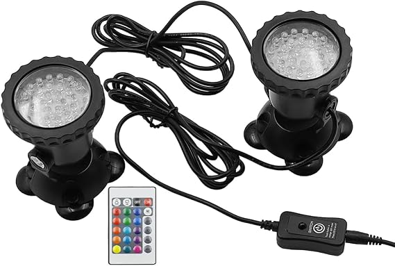 LED Lighting Garden Pond Light, Underwater RGB Spot Lights, Color Changing LED Aquarium Light, Fish Tank Light with Remote Controller (Set of 2 Lights) [Energy Class A]