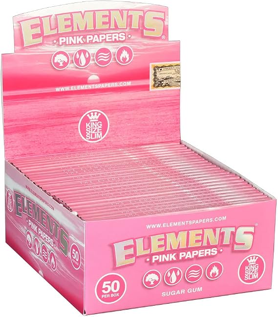 Elements - 50pc Display - Pink Rolling Papers - King Size Slim