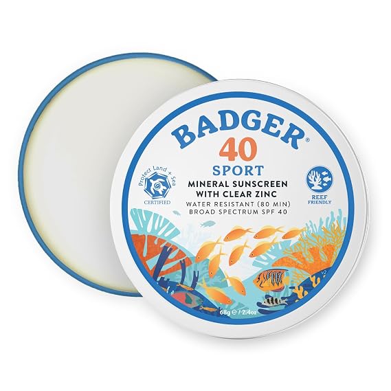 Badger Clear Zinc Sunscreen Cream SPF40, 2.4 OZ