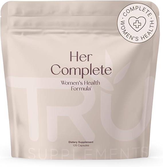 TRU Supplements HER Womens Health Supplement, Complete Formula for Daily Hormone Support, Gut & Skin Health, Fertility & Mood Booster, PMS & Digestive Support, Natural Womens Formula - 30 Servings