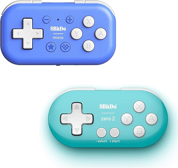 Nargos 8Bitdo Zero 2 & Micro Bluetooth Key Chain Sized Mini Controller for Nintendo Switch, Windows, Android and macOS (2 Blue)