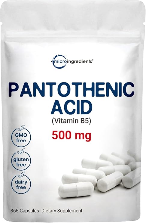 Micro Ingredients Pantothenic Acid, 500mg Vitamin B5 Per Serving | 365 Caps