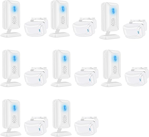 NineLeaf Door Entry Chime, Wireless Motion Sensor Door Bell with LED Light, Door Motion Sensor Chime,Adjustable Volume, Loud Speaker, for Home, Warehouse, Villa Security(8PK)
