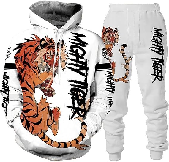 Tiger 3D Printed Hoodie Set for Men and Women, Loose Trousers, Casual Coat