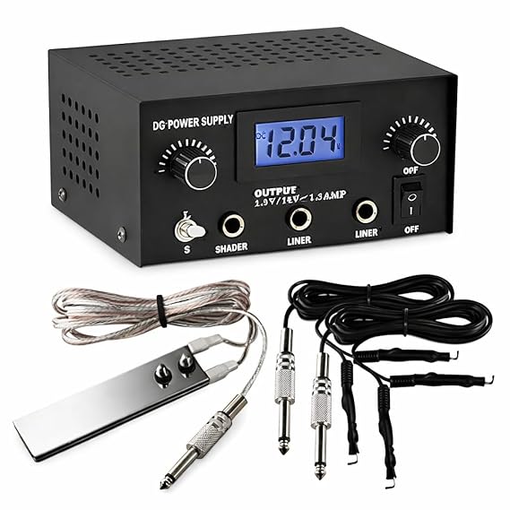 DGT Pro Digital Dual Tattoo Machine Power Supply Kit w/ 2 Clip Cord & Foot Pedal