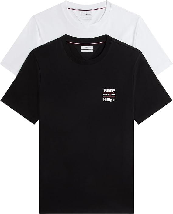 Tommy Hilfiger Men's 2 Pack Chest Graphic Reg Tees Mw0mw45091 S/S T-Shirt (Pack of 2)