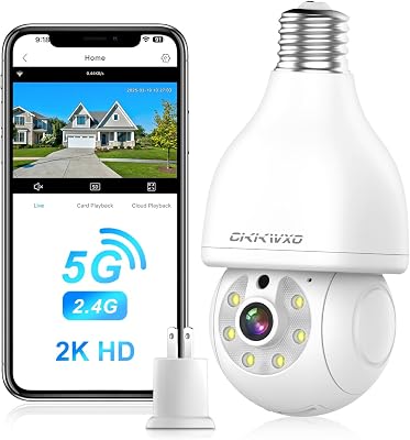 2.4&5Ghz WiFi Light Bulb Security Camera,2K Wireless Light Bulb Camera, Light Socket Security Cam with Motion Detection,Two-Way Talk,247 Recording,Compatible with Google Assistant & Alexa