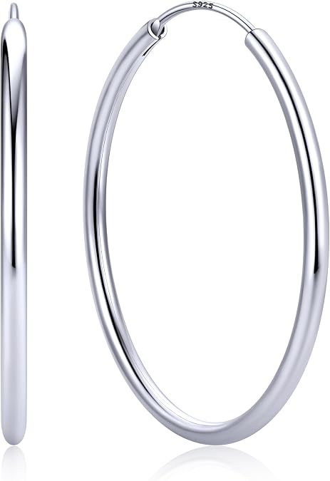 ChicSilver 925 Sterling Silver Hoop Earrings for Women Hypoallergenic, Lightweight Large Gold Plated Silver Hoop Earrings, Endless Hoops Earring 20/30/40/50/60/70MM