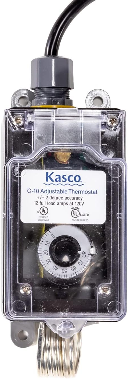 Kasco De-Icer Temperature Controller C-10 - Air Temperature Thermostat | Automatically Turn On/Off 120V De-icer | Operates B/W 0-80 F