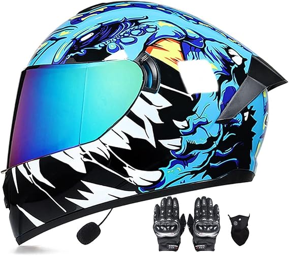 Bluetooth Integrated Modular Flip Up Motorcycle Helmet Predator Full Face Motorbike Helmets ECE Approved Built in MP3 Radio Moped Gloves Mask Crash Helmet 55~62cm