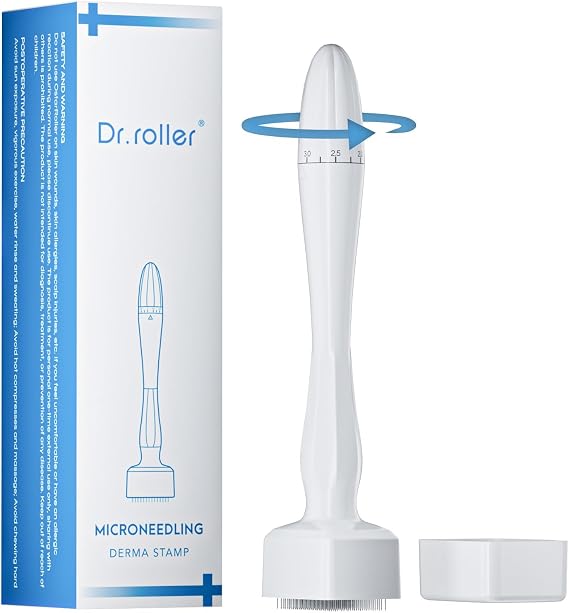 Derma Stamp, Adjustable Microneedling Stamp Pen 0-3mm with 140 Pins, Professional Dermastamp Microneedling Pen Derma Roller Hair Beard Growth for Men and Women