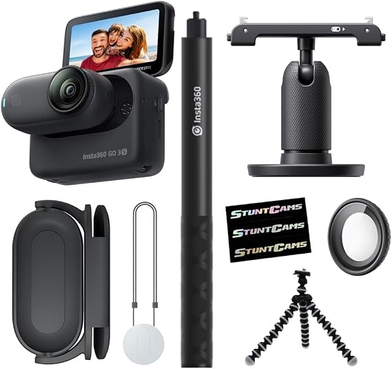 Insta360 GO 3S Midnight Black (128GB) with Extendable Selfie Sticks 4K Video Small & Lightweight Action Camera Hands-Free POV, Stabilization, Multifunctional Waterproof Content