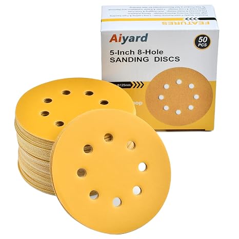 5-Inch 8-Hole Hook and Loop Sanding Discs 600-Grit, 50-Pack | Random Orbital Sandpaper for Automotive and Woodworking