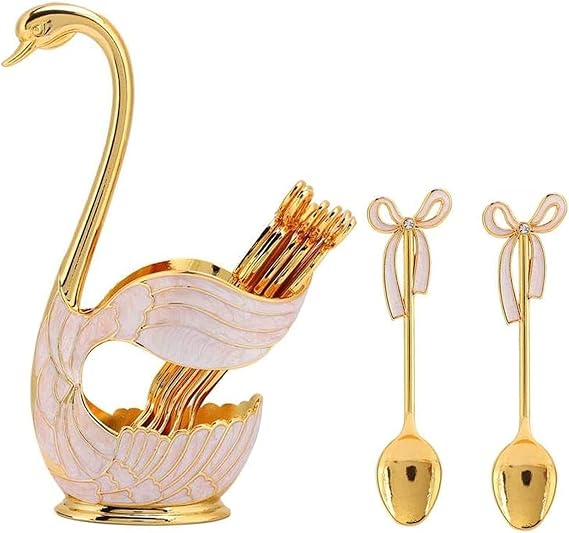 Alloy Metal Crafts Coffee Dessert Spoon Set,Spoon Organizer with 6 Coffee Dessert Sugar Ice Cream Scoops,Coffee Fruit Dessert Flatware Dinnerware Set (gold)