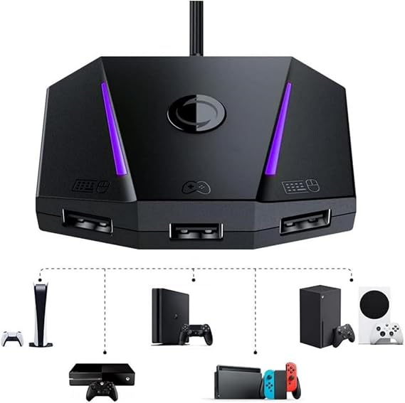 PUSOKEI VX2 AimBox Game Console Mouse and Keyboard Converter, APP Control Mouse Keyboard Adapter with RGB Light & 3.5mm Audio Function, compatible with PS 4, X Box Series X/S,