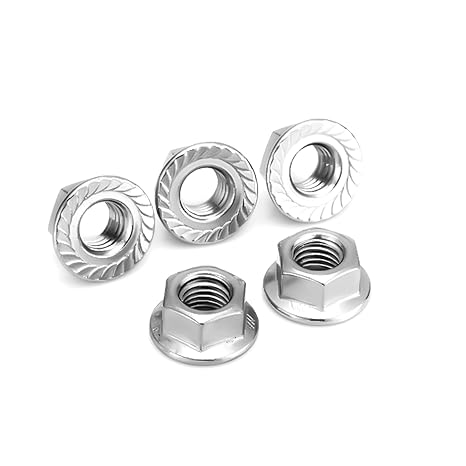 M5x0.8mm Serrated Flange Nuts 100Pcs,Stainless Steel Hexagon Flange Hex Lock Nuts