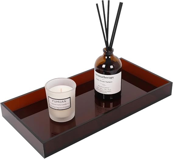 Acrylic Tray 5mm Thicken 10x5'' Decorative Serving Tray for Bathroom, Toilet Tank, Sink Countertop, Living Room,Dresser, Coffee Table,Makeup, Perfume, Jewelry Holder, Napkin,Amber