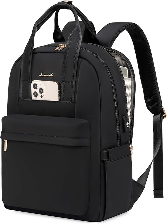 LOVEVOOK Backpack Womens, 15.6 inch Laptop Rucksack Bag for Women, Waterproof Ladies Backpacks Large School Bags with USB Port, Fashion Daypacks Back Pack for Uni College Work Travel, Black