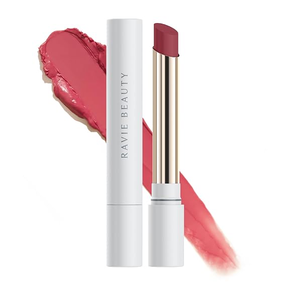 Ravie Beauty Effortless Lips 3-in-1 Lipstick, Sheer-Buildable, Dahlia | 3-in-1: Balm Comfort, Lipstick Pigment & Gloss Shine, Won't Settle into Fine Lines, Hand-Poured in Italy