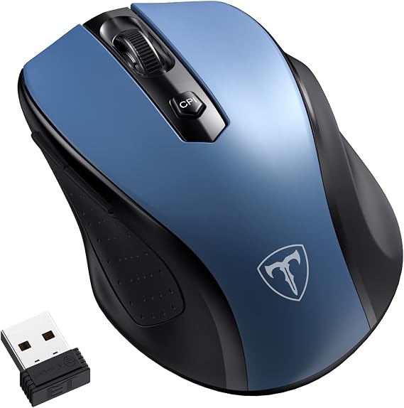 Wireless Mouse - 2400 DPI, 6-Button, 2.4G Ergonomic USB Cordless Mouse, 15 Months Battery Life for Laptop PC Mac Computer Chromebook MacBook - Sky Blue