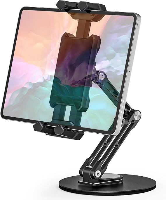 iPad Stand Holder, Tablet Desk Mount for Office, Kitchen, Bedroom, 360 Swivel Heavy Duty Base, Adjustable, Foldable Tablet Clamp Mount for 4.7-13.5 inch Tablets iPad Pro/Air/Mini, Galaxy Tabs