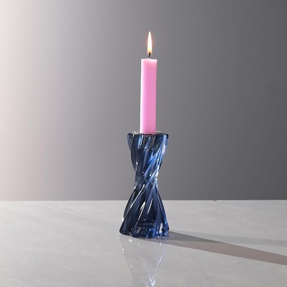 Twizzle Twist Candle Holder, Decorative Candle Holder for Table Display, Romantic Decoration, Unique Home Decor Aesthetic, Housewarming Gift, Candle Stand Height 5.7 inches Black Blue - Resin