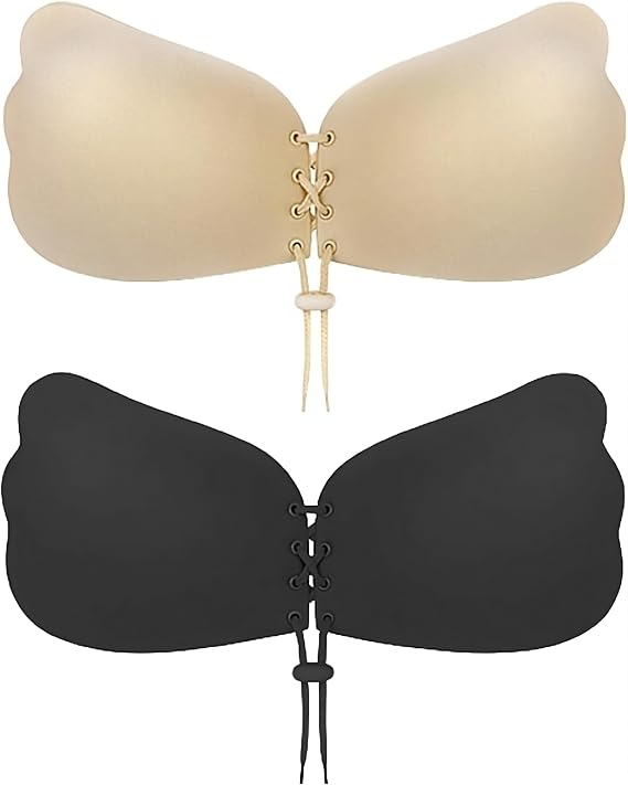 Strapless Sticky Bra Strapless Backess Bra Push up Bra for Women 2 Pairs Black and Nude Color
