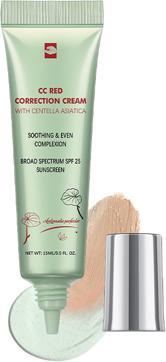 15ml CC Red Correct with Centella Asiatica, Colour Correcting Foundation with SPF 25, Lightweight Balance Skin Tone And Reduce Redness, Covering Corrector Invisible Pores Face Concealer