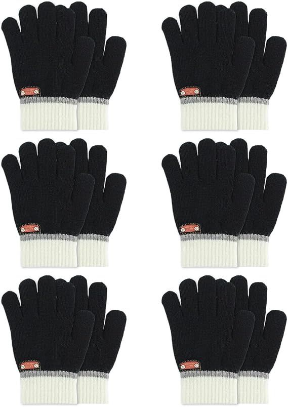 6 Pairs of Kids Gloves Knitted Wool Gloves Children Full Fingers Stretchy Warm Mittens for Boys Girls