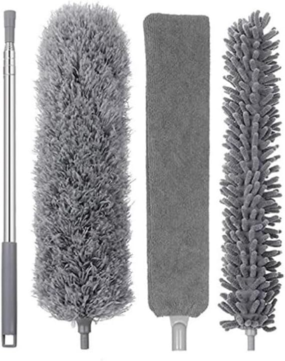 Krafz® Home Teleskopik 3'lü Mop Toz Alma Püskülü Çok Fonksiyonlu Temizlik Seti,Boşluk Ve Tavan Temizliği İçin Uzayabilir Toz Alma Seti