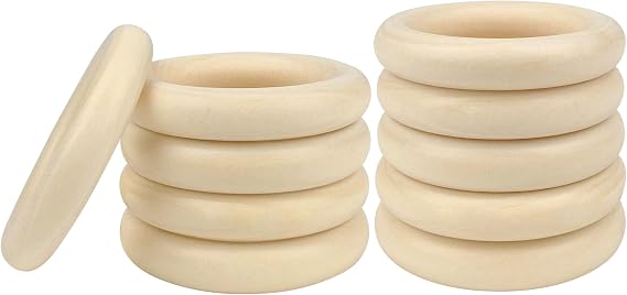 10 Pcs Natural Wood Rings for Crafts Making, 75mm/2.9inch Wooden Rings for DIY, Unfinished Macrame Rings Without Paint, Jewelry Making
