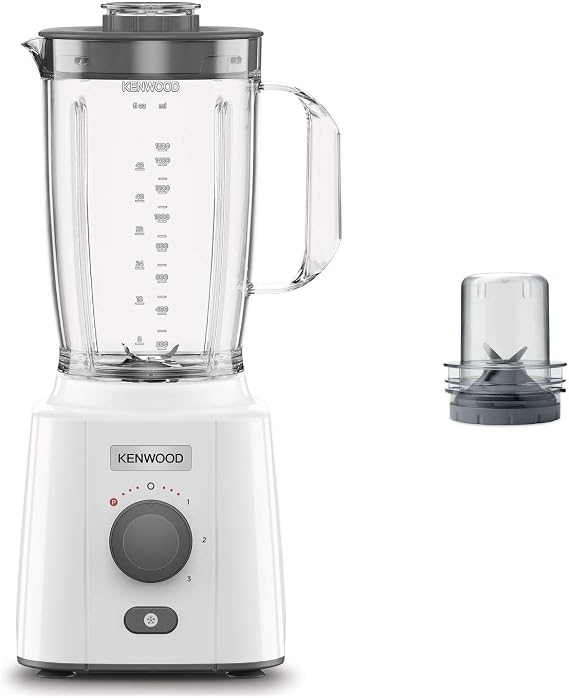 Kenwood BLP41.C0WH Blender, 2L jug with practical handle, steel blades, 3 speeds+pulse, including chopped accessory, non-slip feet, plastic, white and gray
