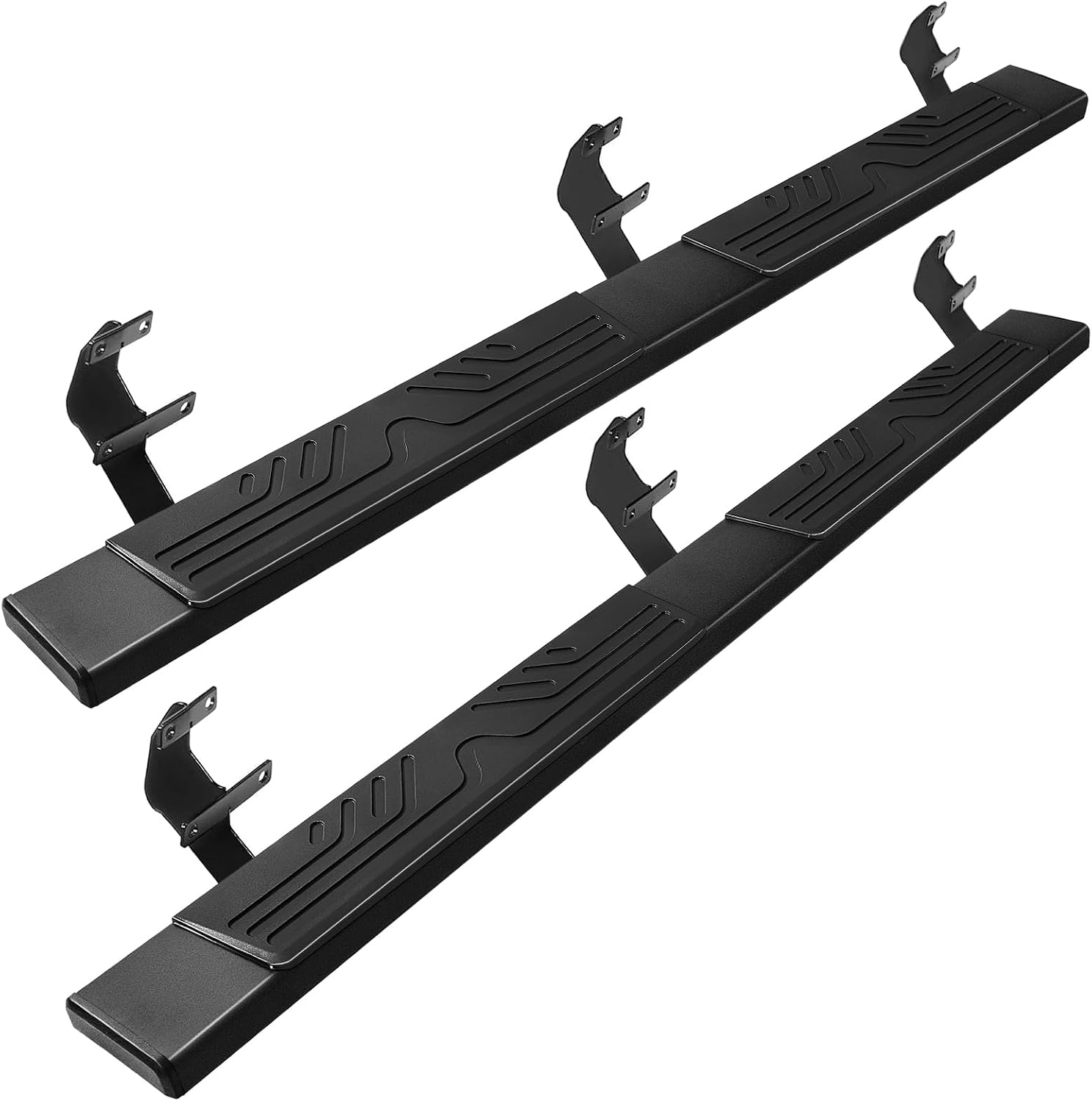 PZ 6.5 Running Boards for 2015-2025 Ford F-150 SuperCrew Cab 4-Doors 2017-2024 Ford F250 F350 Super Duty Crew Cab Black Aluminum Alloy Side Steps Nerf Bars Ridge Pattern