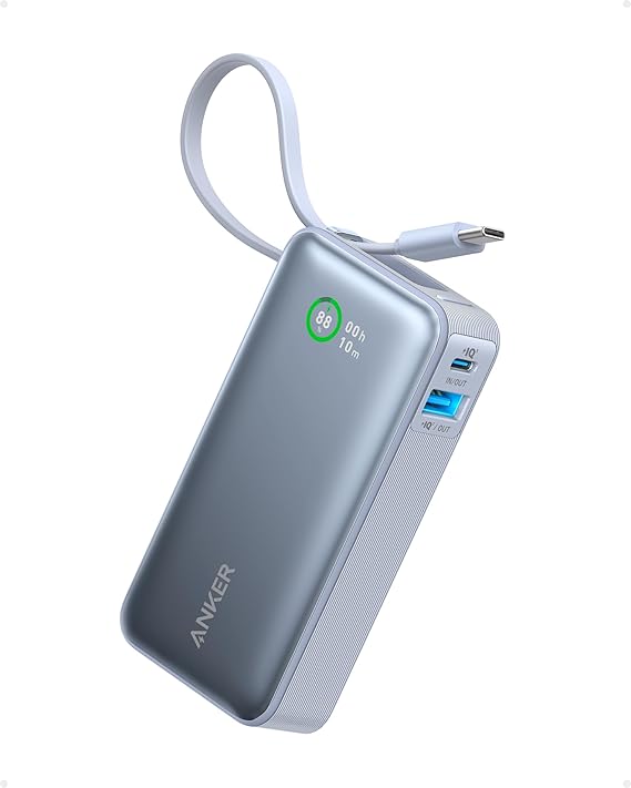 Anker Nano Power Bank,10,000mAh 30W Portable Charger,Built-in USB-C Cable