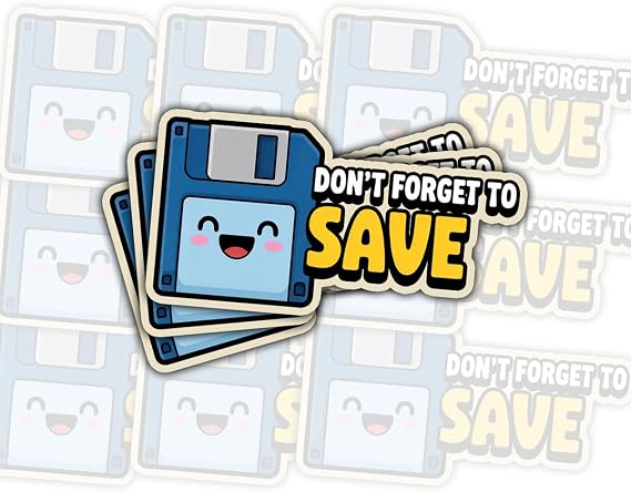 3 Pcs Dont Forget to Save Vinyl Stickers 3 Inch Cute Floppy Disk Decals for Coders, Gamers, Retro Tech Fans Waterproof Sticker Pack for Laptop, Notebook, Journal, Monitor