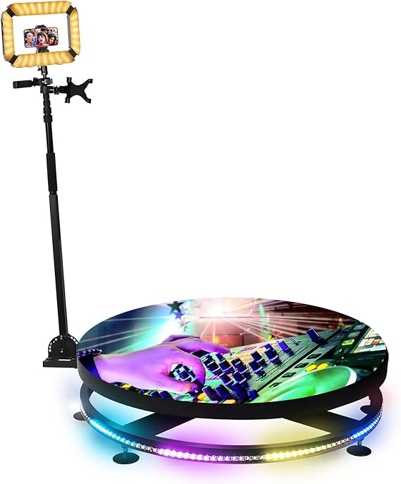 360 Degree Photo Booth Machine Spinner, Automatic Photo Booth Video Platform Surround Shooting Equipment, Camera Rotating Selfie Spin Angle Stand, Adjustable for Christmas Wedding
