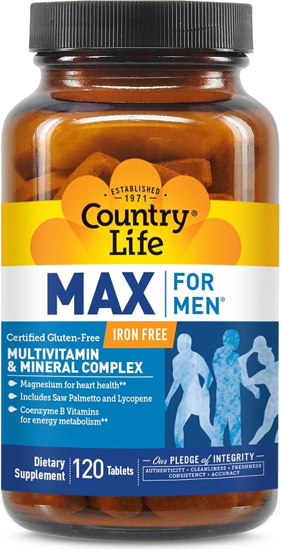Country Life Max for Men Iron-Free Multivitamin,120 Tablets | Coenzymated B vitamins, magnesium, saw palmetto and lycopene for daily men's wellness support