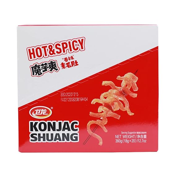 WeiLong Konjac Snack, Spicy Hot Strips, Spicy Snacks Latiao La tiao, Chinese Snacks Moyushuang, Spicy Flavor,, 18g*20 Bags, Pack of 1